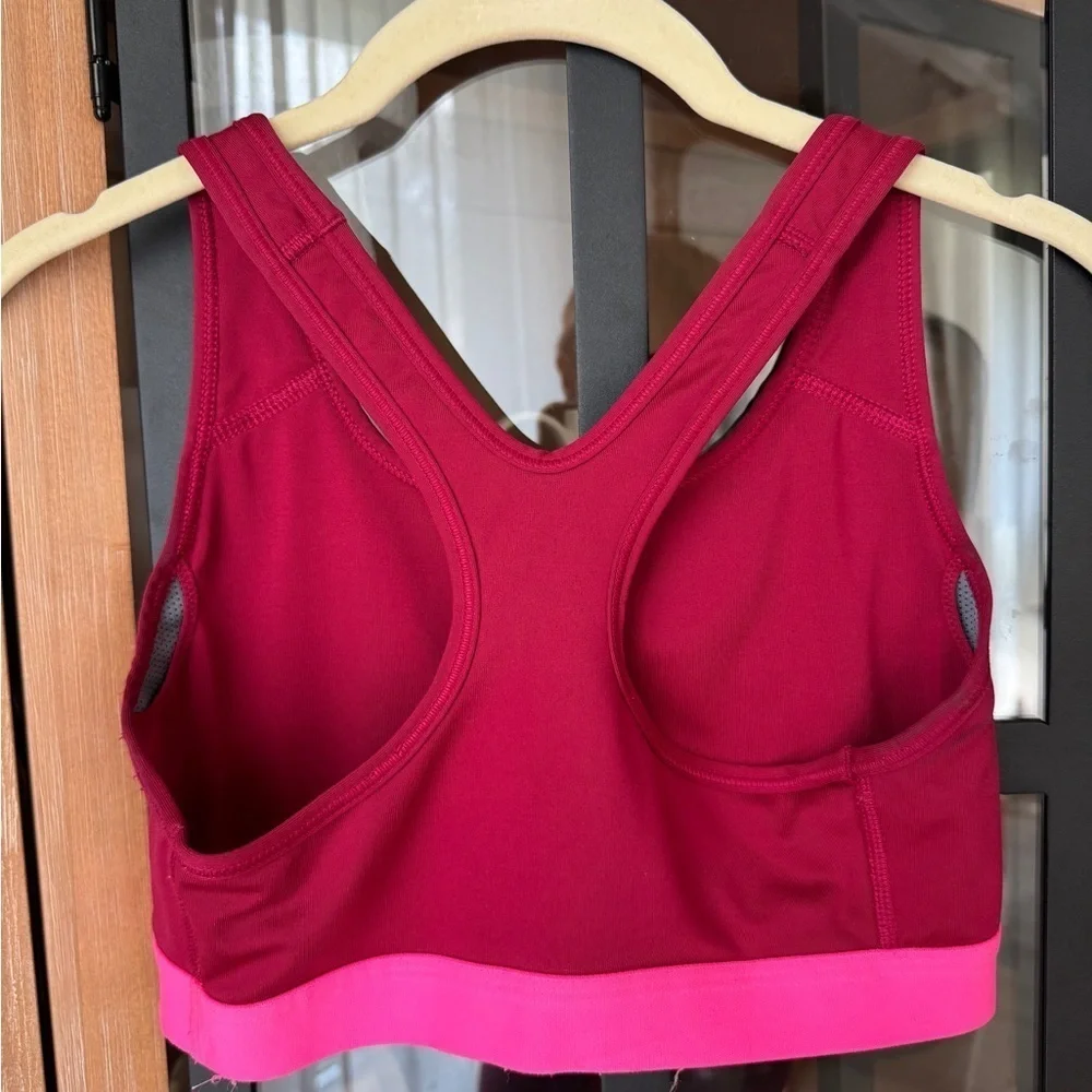 Nike Dri-Fit sports bra racerback burgundy logo tank workout top pink